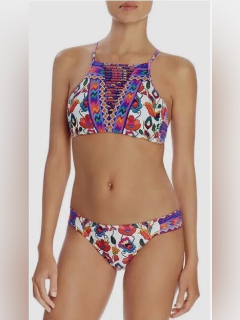 Nanette Lepore Antigua Stargazer High Neck Swim Top and Matching Bottoms 2pc Set